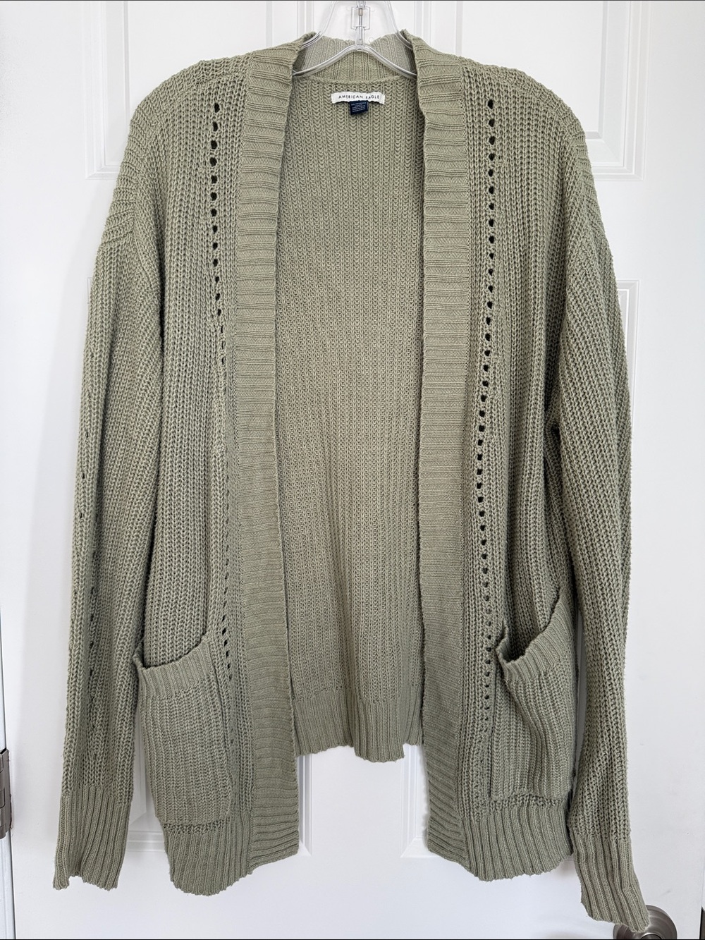 American Eagle Outfitters Sage Green Open-Front Knit Cardigan